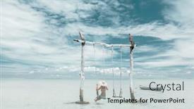  Presentation with paradise island - PPT theme featuring girl hanging on swing on tropical beach on paradise bali island background and a lemonade colored foreground