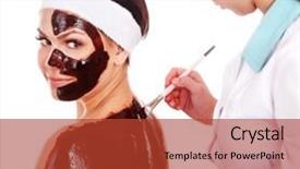  Presentation with beautician - Theme with girl having chocolate body mask apply by beautician isolated background and a red colored foreground