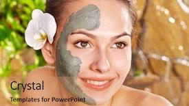  Presentation with facial recognition on a tech - Colorful slide set enhanced with girl having clay facial mask backdrop and a coral colored foreground