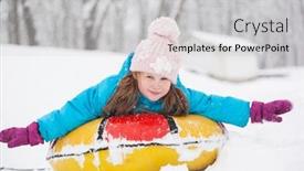  Presentation with snow - Colorful theme enhanced with girl-having-fun-on-snow backdrop and a light gray colored foreground