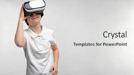  Presentation with virtual reality - Cool new theme with girl having fun with virtual backdrop and a light gray colored foreground