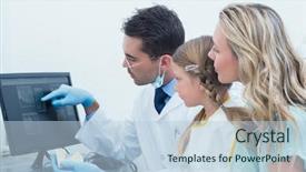  Presentation with dentist - Presentation theme featuring girl her mouth x-ray background and a light blue colored foreground