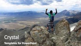  Presentation with summit - Theme with girl hiker summit mountain top in triumph background and a dark gray colored foreground