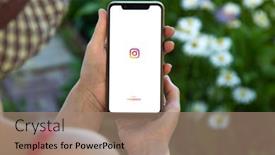  Presentation with displaying - PPT layouts enhanced with girl-hold-smartphone-displaying background and a  colored foreground