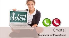  Presentation with words - PPT layouts featuring girl-holding-a-computer background and a soft green colored foreground