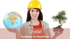  Presentation with bonsai - PPT layouts with girl holding a globe and a bonsai background and a coral colored foreground