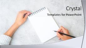  Presentation with hand holding pencil - Slide set featuring girl holding a pencil background and a white colored foreground