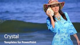  Presentation with pretty girl - Audience pleasing slides consisting of girl holding a sea shell backdrop and a ocean colored foreground