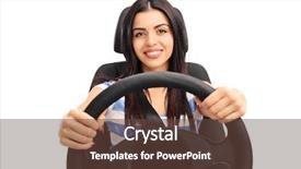  Presentation with steering wheel engineering - Cool new slides with girl holding a steering wheel backdrop and a tawny brown colored foreground
