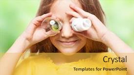  Presentation with energy - Cool new PPT theme with girl holding an energy-saving backdrop and a yellow colored foreground