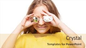  Presentation with save girl child - Presentation with girl holding an energy-saving background and a yellow colored foreground