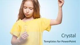  Presentation with save girl child - Colorful PPT layouts enhanced with girl holding an energy-saving backdrop and a sky blue colored foreground