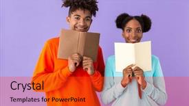  Presentation with african violet - Slide set having girl holding and reading books background and a red colored foreground