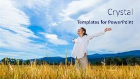  Presentation with blue sky - Amazing slide set having girl-holding-arms-up-against backdrop and a sky blue colored foreground