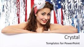  Presentation with american flag - Beautiful presentation featuring girl holding blank board flag backdrop and a sky blue colored foreground