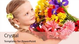  Presentation with happy young student girl holding - PPT theme consisting of religion - god confirmation - christian holy background and a cream colored foreground.