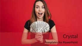  Presentation with bunch - Audience pleasing slide deck consisting of girl holding bunch of money backdrop and a crimson colored foreground