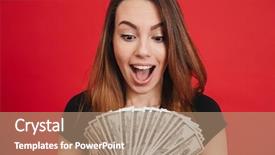  Presentation with bunch - Amazing PPT theme having girl holding bunch of money backdrop and a coral colored foreground