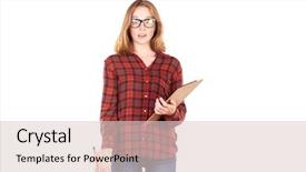  Presentation with college essays - Audience pleasing presentation theme consisting of girl holding clipboard and pencil backdrop and a lemonade colored foreground