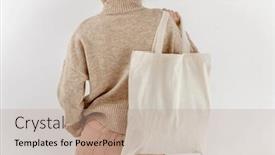  Presentation with eco bag - PPT theme having girl-holding-cotton-linen-eco background and a coral colored foreground