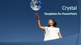  Presentation with earth - Beautiful presentation featuring girl holding earth enviromental protection backdrop and a ocean colored foreground