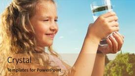  Presentation with holding bucket while water droplet - Theme featuring girl holding glass with water background and a coral colored foreground