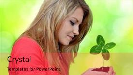  Presentation with clover - Cool new PPT theme with girl holding in hand clover backdrop and a red colored foreground