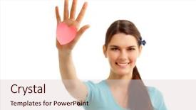  Presentation with teen mom cap and gown holding a baby - PPT theme consisting of girl holding in hand heart background and a  colored foreground