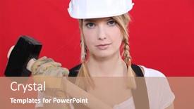  Presentation with mallet - Presentation theme featuring girl-holding-mallet background and a coral colored foreground