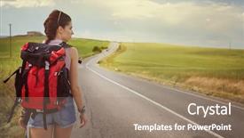  Presentation with time travel - Amazing theme having girl holding map with backpack backdrop and a coral colored foreground