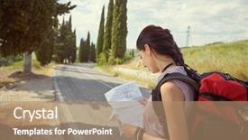  Presentation with time travel - Cool new slides with girl holding map with backpack backdrop and a coral colored foreground