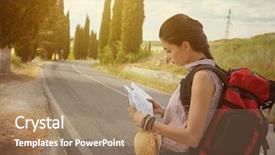  Presentation with time travel - Slide deck consisting of girl holding map with backpack background and a coral colored foreground