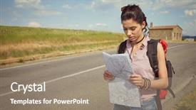  Presentation with time travel - Amazing slides having girl holding map with backpack backdrop and a gray colored foreground