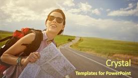  Presentation with time travel - Amazing theme having girl holding map with backpack backdrop and a coral colored foreground