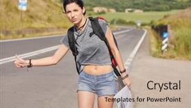  Presentation with time travel - Amazing slide deck having girl holding map with backpack backdrop and a  colored foreground