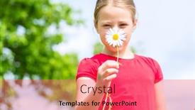  Presentation with daisy - Slide deck featuring girl-holding-outdoor-on-grassland background and a coral colored foreground