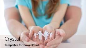  Presentation with family holding hands - PPT layouts with girl holding paper family background and a coral colored foreground