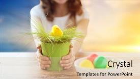  Presentation with yellow green - Presentation design consisting of girl holding pot with green background and a lemonade colored foreground