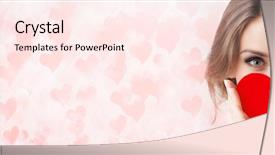  Presentation with girl in red dress - PPT theme having girl holding red paper heart background and a pink colored foreground