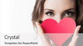  Presentation with cutout paper people standing around globe holding hands - Slide set having girl holding red paper heart background and a white colored foreground