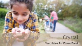  Presentation with frog - Presentation theme consisting of girl-holding-small-frog background and a soft green colored foreground