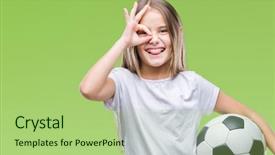  Presentation with eye ball dilated gif - Presentation theme having girl holding soccer football ball background and a  colored foreground