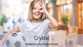  Presentation with eye ball dilated gif - Beautiful PPT layouts featuring girl holding soccer football ball backdrop and a  colored foreground