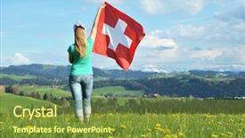  Presentation with flag - Presentation theme with girl holding swiss flag emmental background and a tawny brown colored foreground