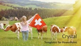  Presentation with switzerland - Audience pleasing slides consisting of girl holding swiss flag emmental backdrop and a yellow colored foreground