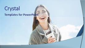  Presentation with smiling little girl - Slide deck enhanced with girl holding take away cup background and a  colored foreground