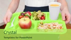  Presentation with mexican food delicious taco shells - Beautiful slide deck featuring girl holding tray with delicious backdrop and a yellow colored foreground