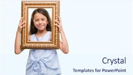  Presentation with vintage art - Slide set featuring girl holding vintage art frame background and a sky blue colored foreground