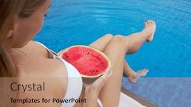  Presentation with tropical holiday - Theme enhanced with girl-holding-watermelon background and a coral colored foreground