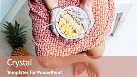  Presentation with vegan diet - Colorful presentation theme enhanced with girl holdingin hands smoothie bowl backdrop and a coral colored foreground